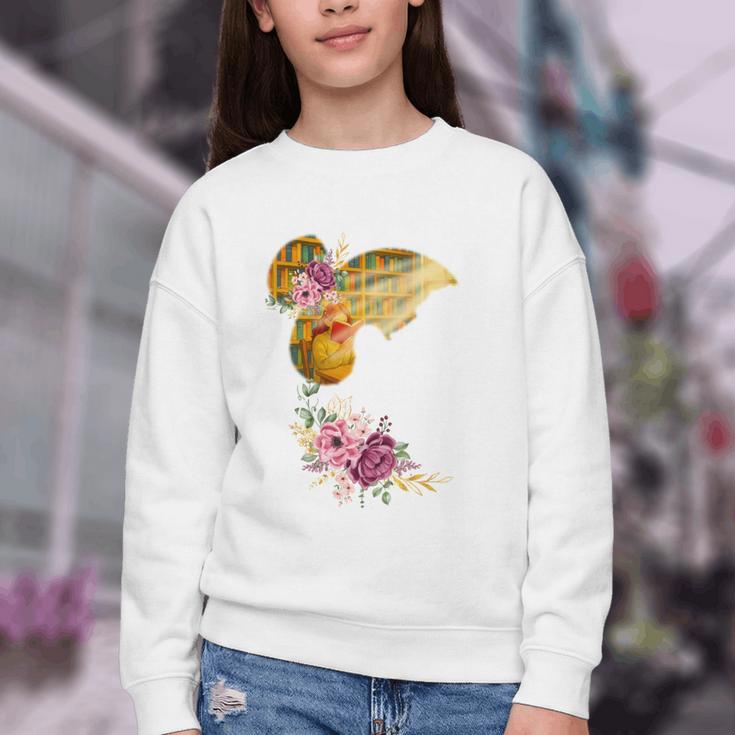And Into The Library She Goes Book Lover Reading Bookworm Youth Crewneck Sweatshirt