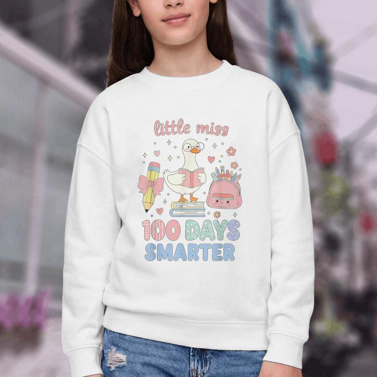 Little Miss 100 Days Smarter Cute Goose Reading Books Girls Youth Crewneck Sweatshirt Little Miss 100 Days Smarter Cute Goose Reading Books Girls Youth Crewneck Sweatshirt