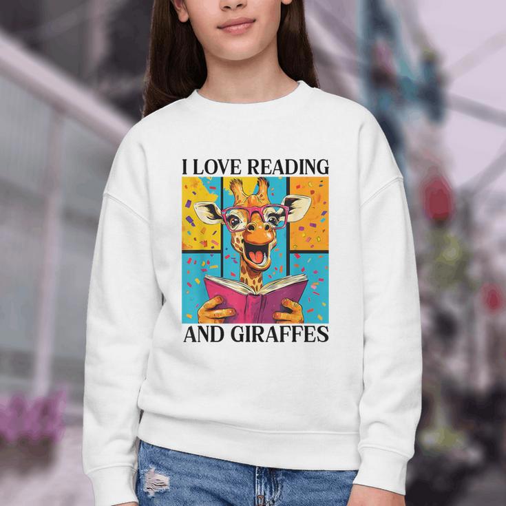 Love Reading And Giraffes Cute Giraffe Reading Book Lovers Youth Crewneck Sweatshirt