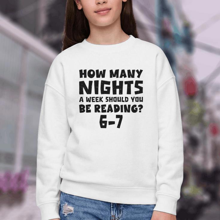 How Many Nights A Week Should You Be Reading 6-7 Book Lover Premium Tri-Blend Youth Crewneck Sweatshirt How Many Nights A Week Should You Be Reading 6-7 Book Lover Premium Tri-Blend Youth Crewneck Sweatshirt