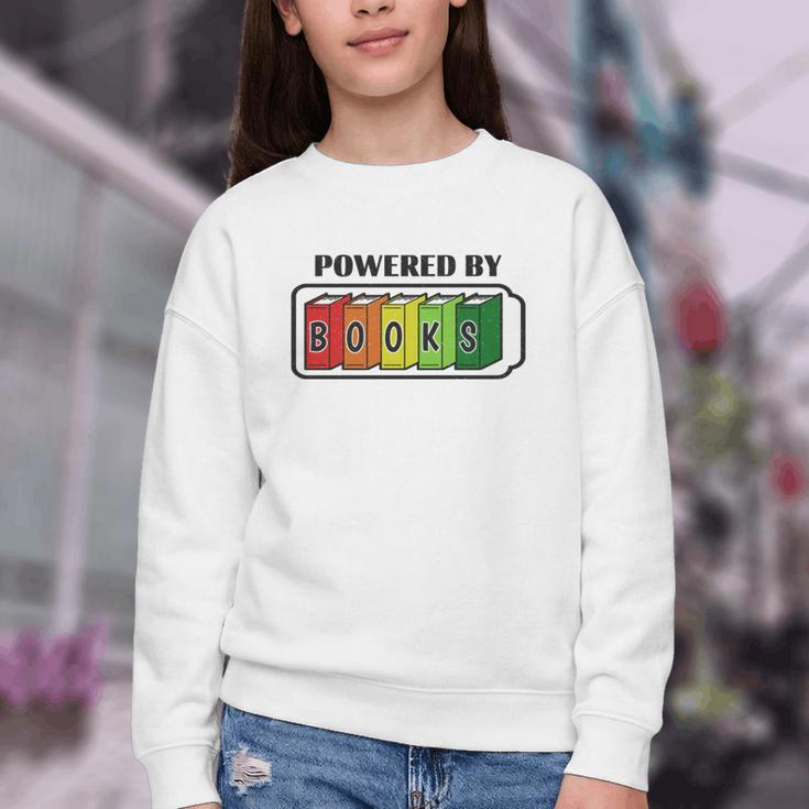 Powered By Books Bookworm Librarian Reading Youth Crewneck Sweatshirt