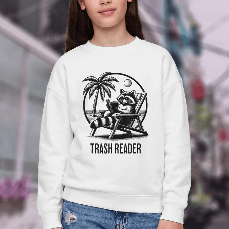 Raccoon Reading Books Summer Humor Trash Reader Youth Crewneck Sweatshirt