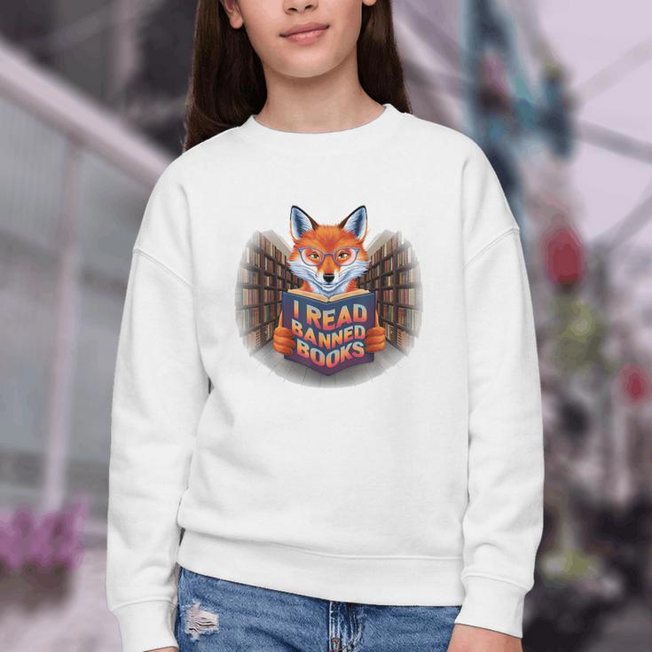 I Read Banned Books Sly Fox Reading Books Youth Crewneck Sweatshirt