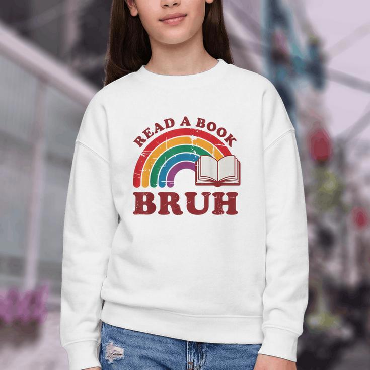 Read A Book Bruh Rainbow Vintage Reading Library Student Youth Crewneck Sweatshirt