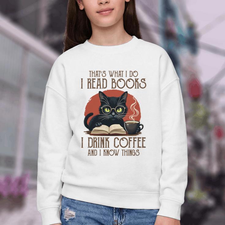 i Read Books And i Know Things Cat Reading Coffee Youth Crewneck Sweatshirt i Read Books And i Know Things Cat Reading Coffee Youth Crewneck Sweatshirt