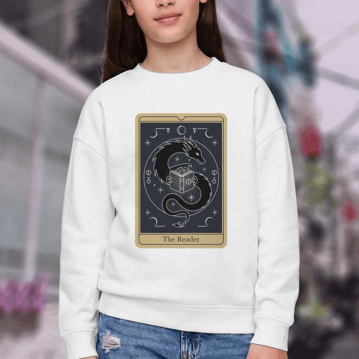 The Reader Tarot Card Mystic Dragon Book Magic Youth Crewneck Sweatshirt The Reader Tarot Card Mystic Dragon Book Magic Youth Crewneck Sweatshirt