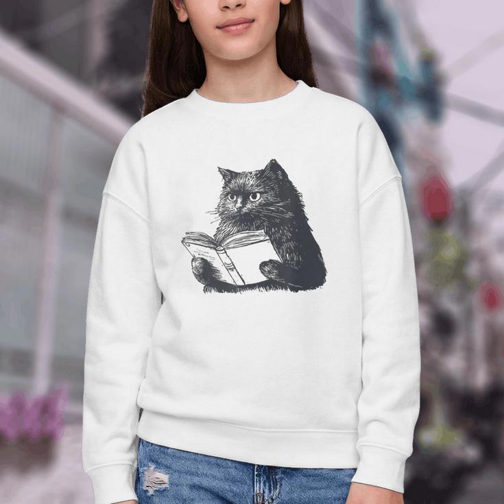 Reading Cat Cat Book Lover Youth Crewneck Sweatshirt
