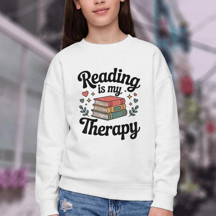 Reading Is My Therapy Book Lover Bookworm Youth Crewneck Sweatshirt