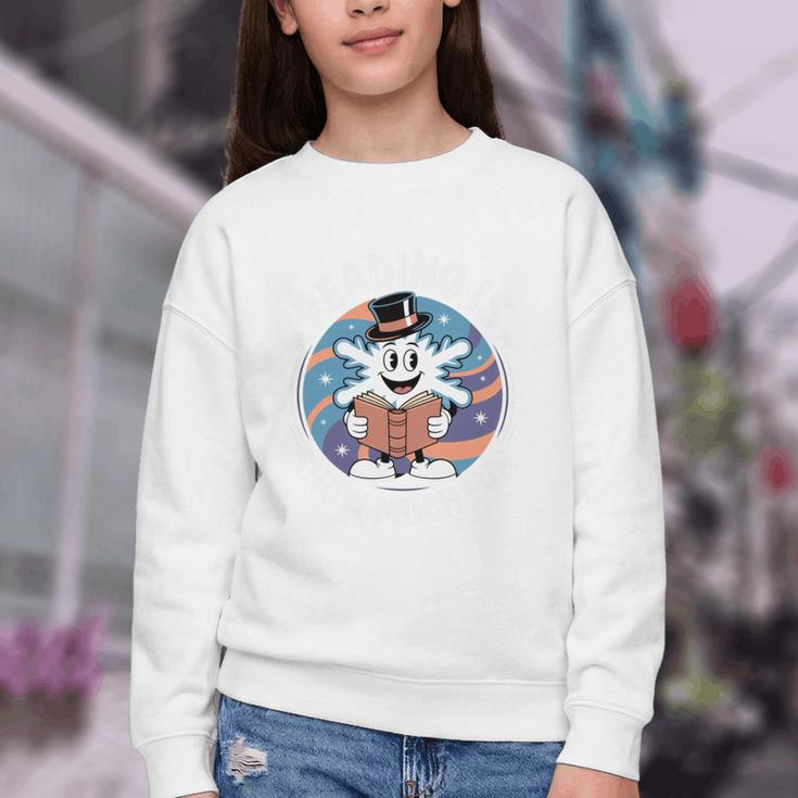 Reading Is Snow Much Fun Snowflake Top Hat Book Fan Winter Youth Crewneck Sweatshirt Reading Is Snow Much Fun Snowflake Top Hat Book Fan Winter Youth Crewneck Sweatshirt