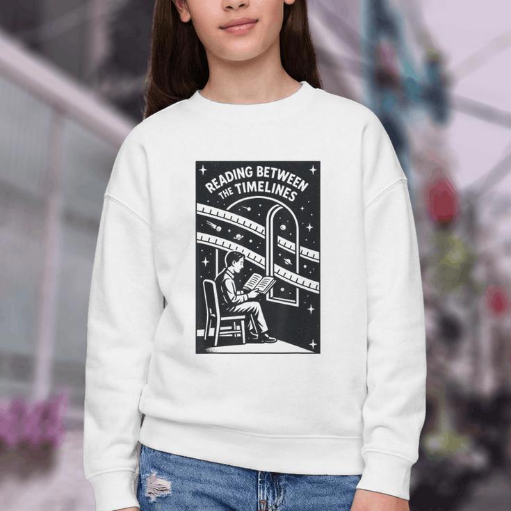 Reading Between The Timelines Time Travel Books Youth Crewneck Sweatshirt