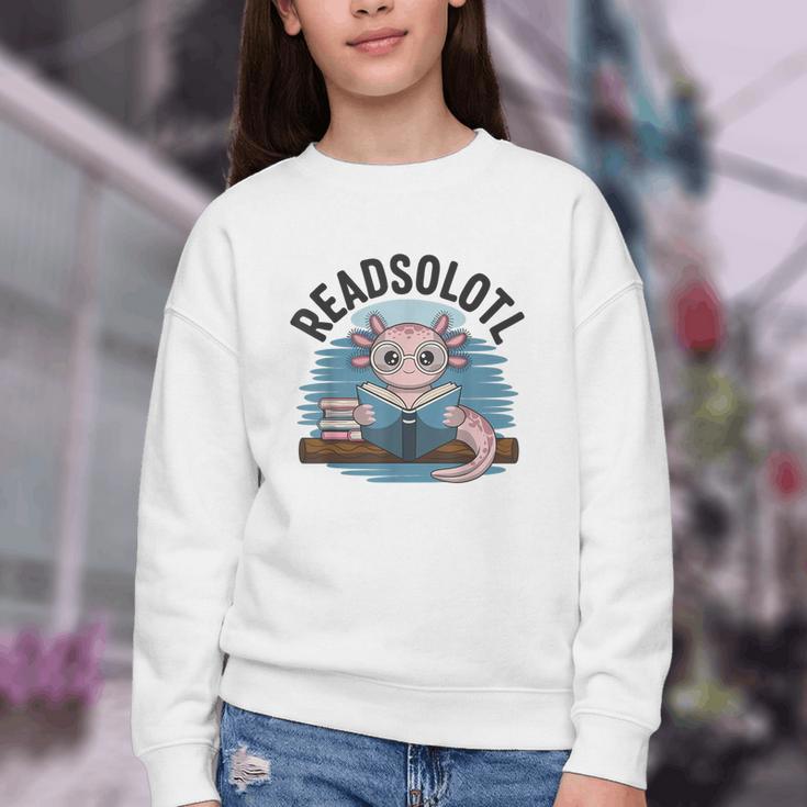 Readsolotl Book Lover Reading Axolotl Kids Reader Youth Crewneck Sweatshirt