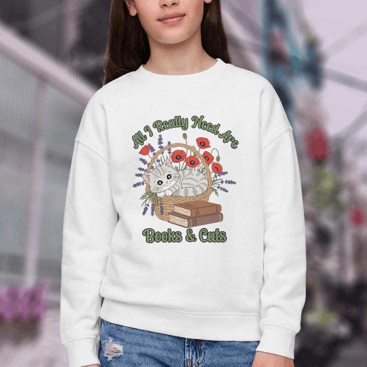 All I Really Need Are Books And Cats Book Lover Tee Youth Crewneck Sweatshirt All I Really Need Are Books And Cats Book Lover Tee Youth Crewneck Sweatshirt