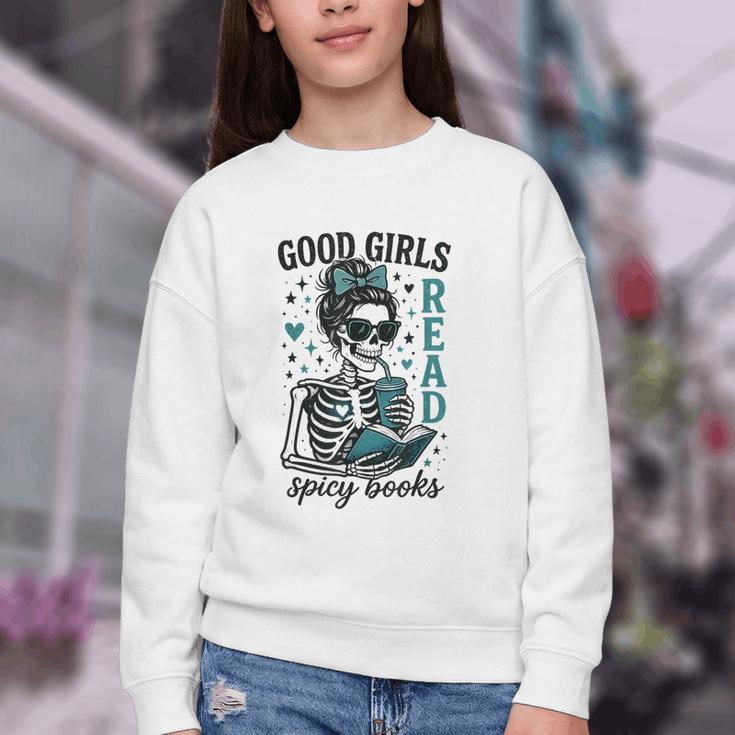 Romance Reader Good Girls Read Spicy Books Halloween Costume Youth Crewneck Sweatshirt Romance Reader Good Girls Read Spicy Books Halloween Costume Youth Crewneck Sweatshirt