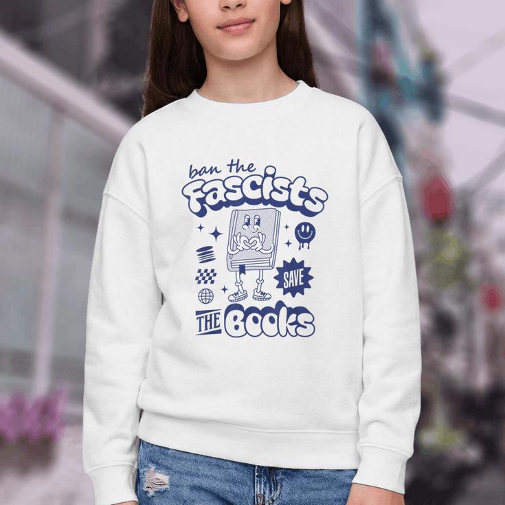 Save The Books Ban Fascists Stand For Book Readers Youth Crewneck Sweatshirt