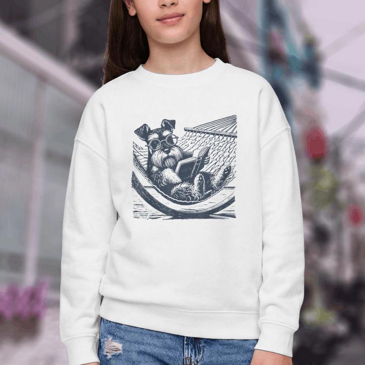 Schnauzer Hammock Reading Book Schnauzer Glasses Youth Crewneck Sweatshirt