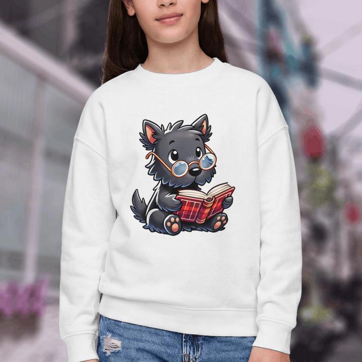 Scottish Terrier Reading a Book Dog Youth Crewneck Sweatshirt