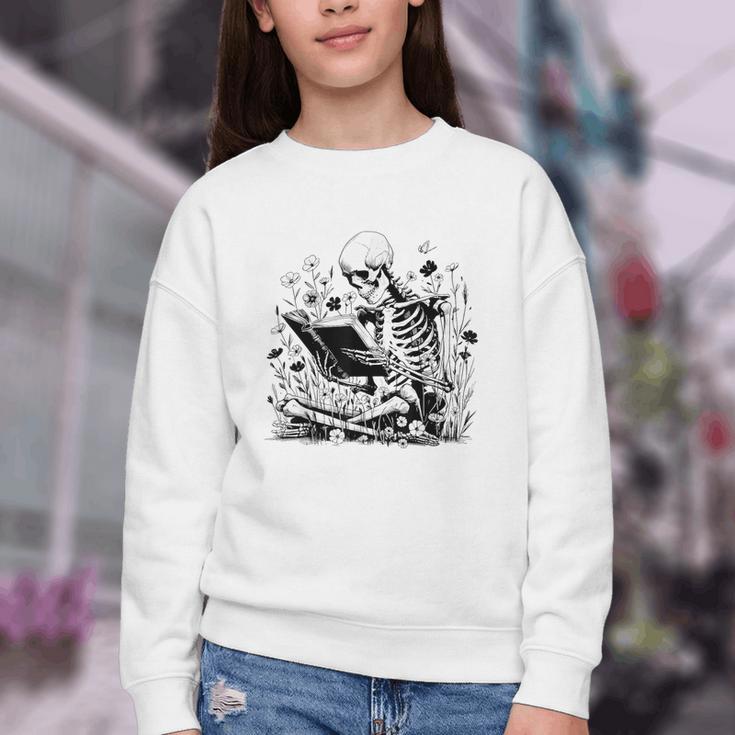 Skeleton Skull Halloween Book Reading Books Lover Teacher Youth Crewneck Sweatshirt Skeleton Skull Halloween Book Reading Books Lover Teacher Youth Crewneck Sweatshirt