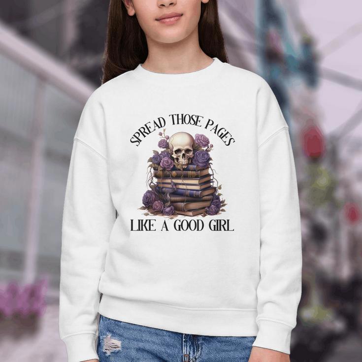 Spread Those Pages Like A Good Girl Dark Romance Spicy Books Youth Crewneck Sweatshirt