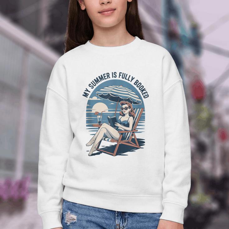 My Summer Is Fully Booked Fun Girls Summer Book Lovers Youth Crewneck Sweatshirt