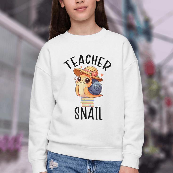 Teacher Snail With Glasses On Books Cute Pre-K Kindergarten Youth Crewneck Sweatshirt