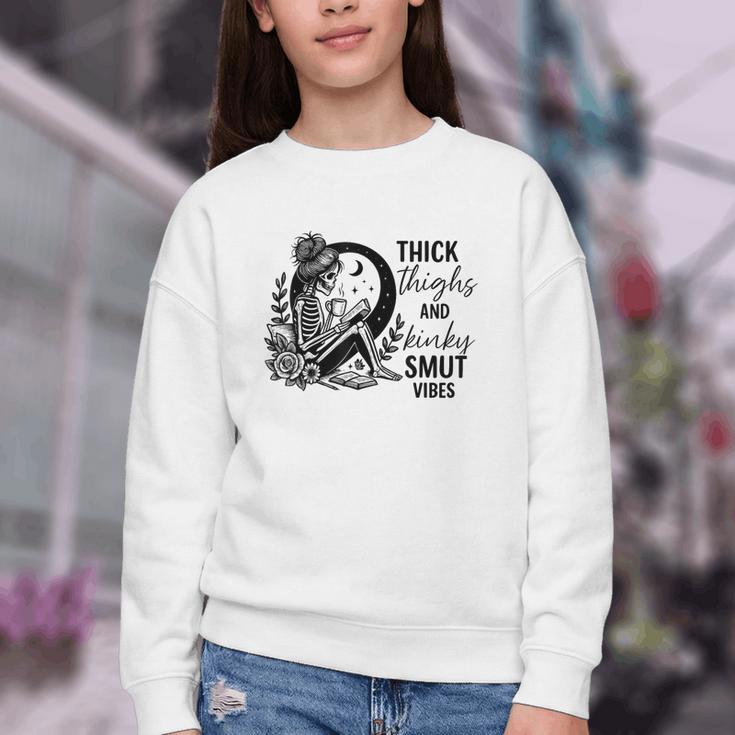Thick Thighs And Kinky Smut Vibes Spicy Book Lovers Youth Crewneck Sweatshirt
