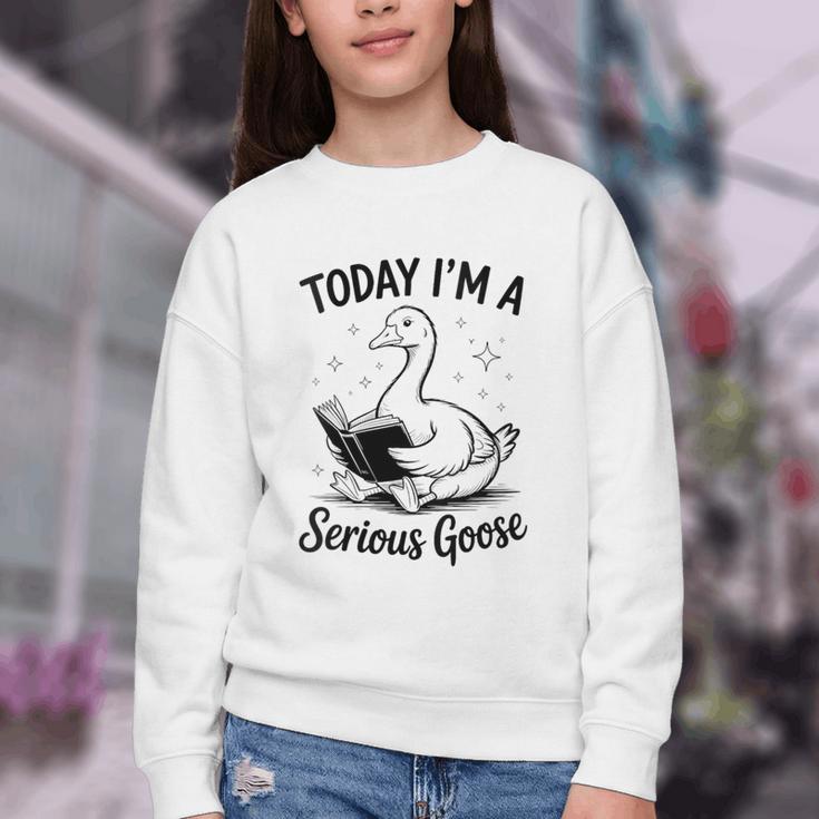 Today I'm A Serious Goose Animal Reading Book Lovers Youth Crewneck Sweatshirt