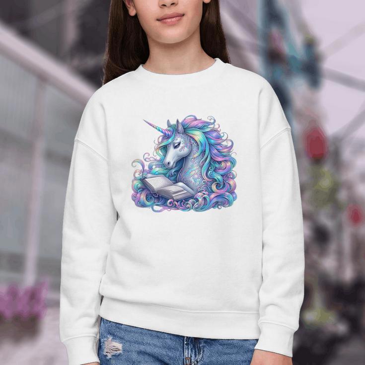 Unicorn Reading For Book Lovers Readers Youth Crewneck Sweatshirt