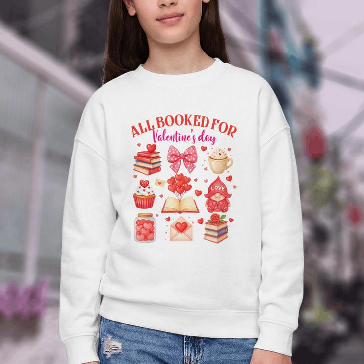 Valentines Reading Book Lover All Booked For Valentine's Day Youth Crewneck Sweatshirt