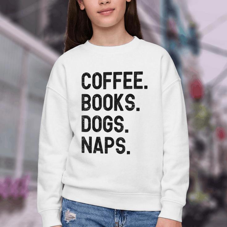 Vintage Coffee Books Dogs Naps Retro Youth Crewneck Sweatshirt