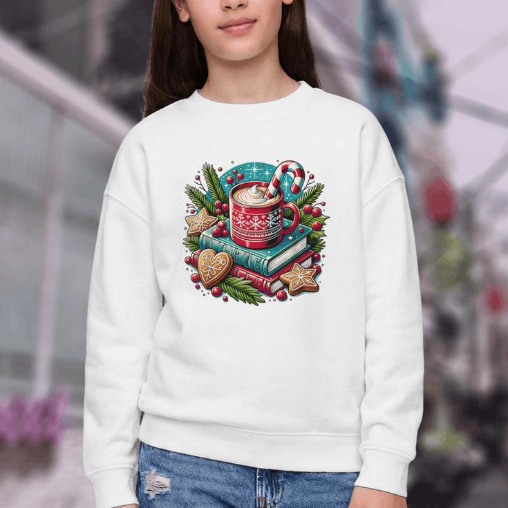Vintage Cozy Winter Hot Cocoa Books Gingerbread Book Lovers Youth Crewneck Sweatshirt