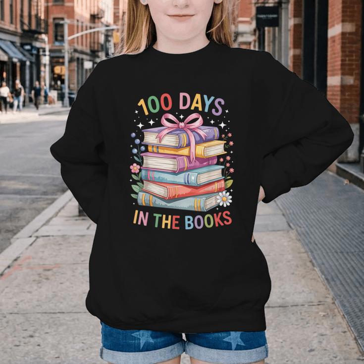 100 Days In The Books Cute Book 100 Days Of School Teachers Youth Crewneck Sweatshirt