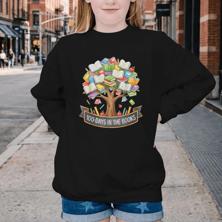 100 Days Of School In The Books Librarian Reading Teacher Youth Crewneck Sweatshirt