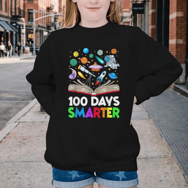 100th Day Of School Astronaut Books Space 100 Days Smarter Youth Crewneck Sweatshirt