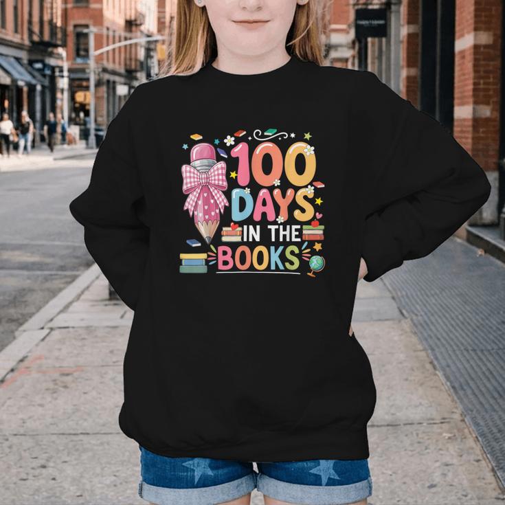 100th Day Of School Teacher Floral 100 Days In The Books Youth Crewneck Sweatshirt