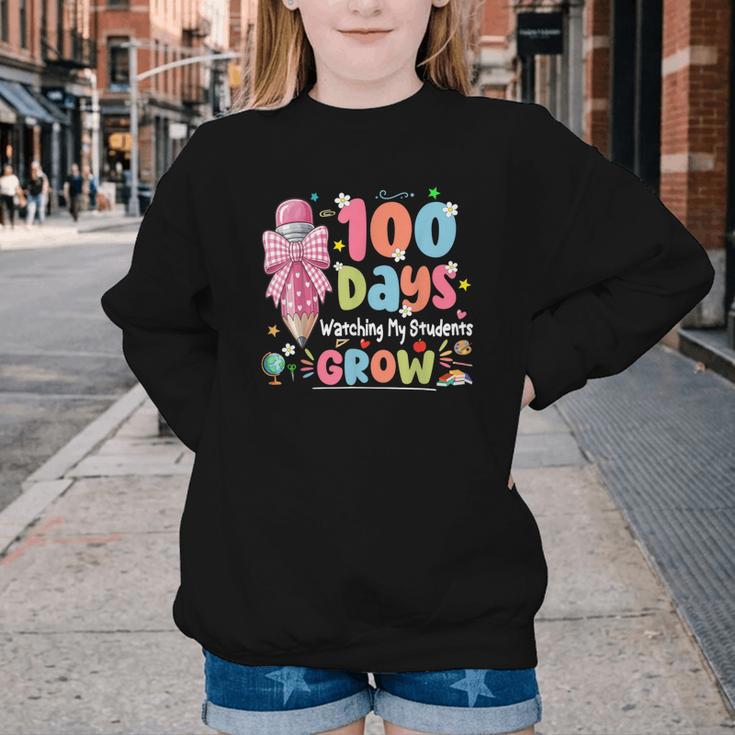 100th Day Of School Teacher Women Floral Books Youth Crewneck Sweatshirt