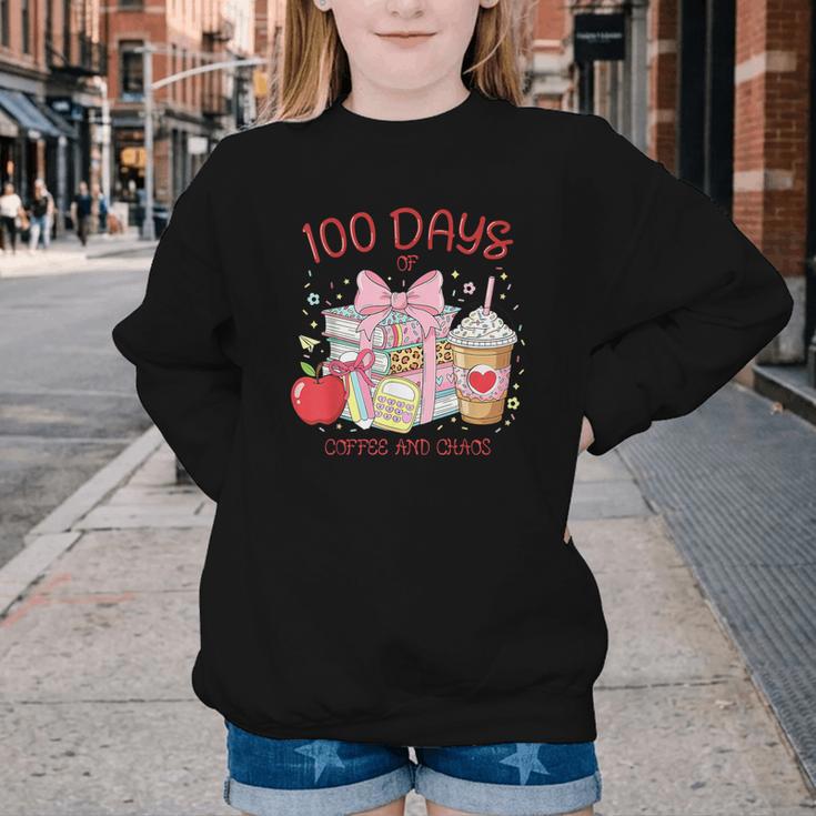 100th Day Of School Teachers 100 Days Of Coffee Chaos Books Youth Crewneck Sweatshirt