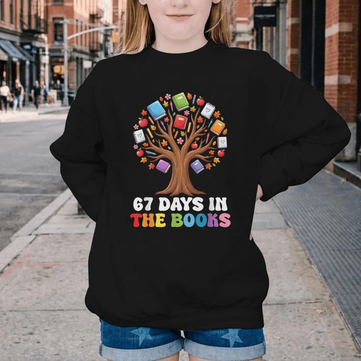 67 Days In The Books Reading Teacher 67th Day Of School Kids Youth Crewneck Sweatshirt
