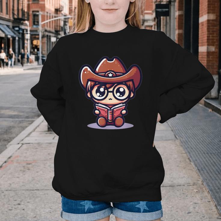Adorable Book Lover Cowboy With Reading Glasses Cute Youth Crewneck Sweatshirt Adorable Book Lover Cowboy With Reading Glasses Cute Youth Crewneck Sweatshirt