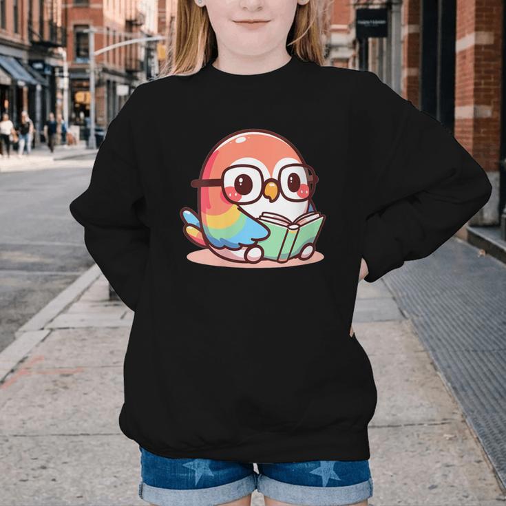 Adorable Book Lover Parrot With Reading Glasses Cute Youth Crewneck Sweatshirt