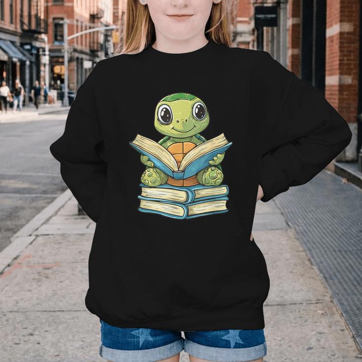 Adorable Turtle Reading Books Youth Crewneck Sweatshirt
