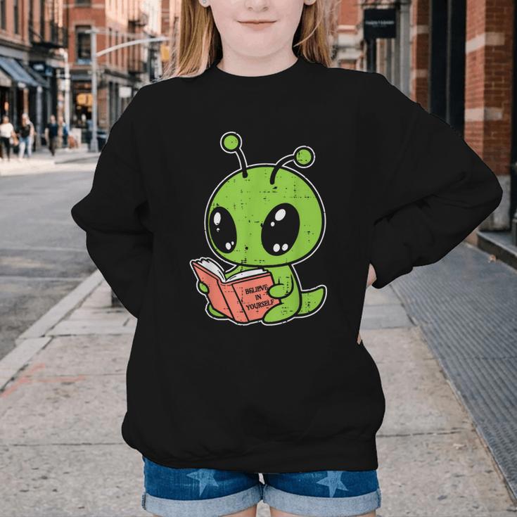 Alien Reading Book Believe In Yourself Kids Women Men Youth Crewneck Sweatshirt