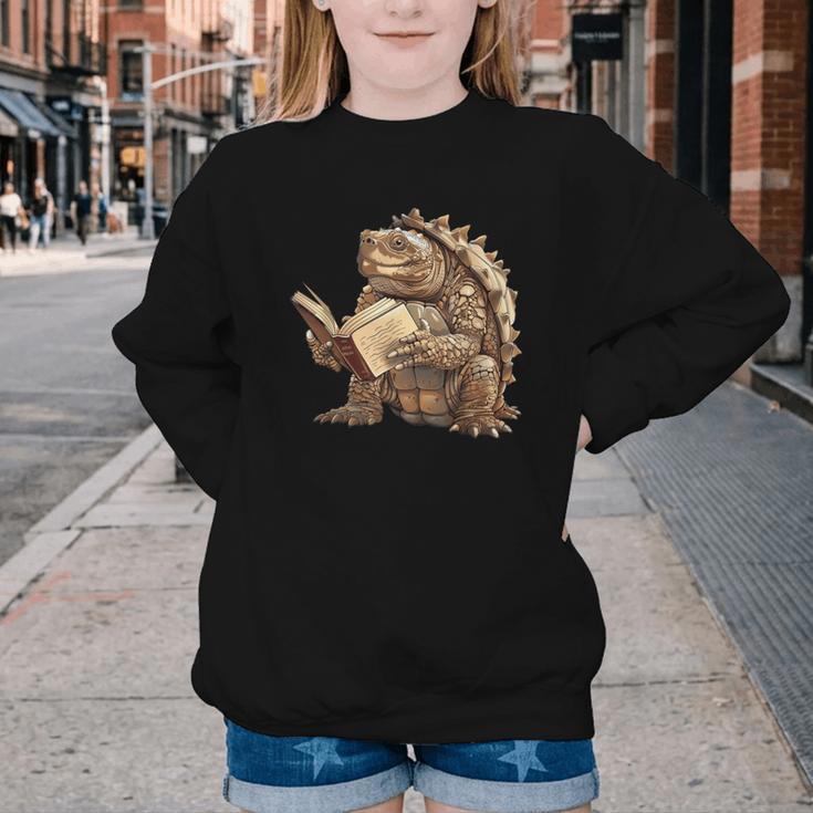 Alligator Snapping Turtle Reading A Book Youth Crewneck Sweatshirt