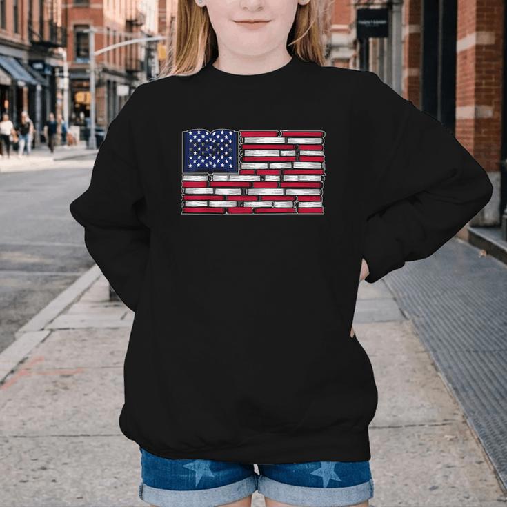 America US Flag Books Library Reading For Book Lover Reader Youth Crewneck Sweatshirt