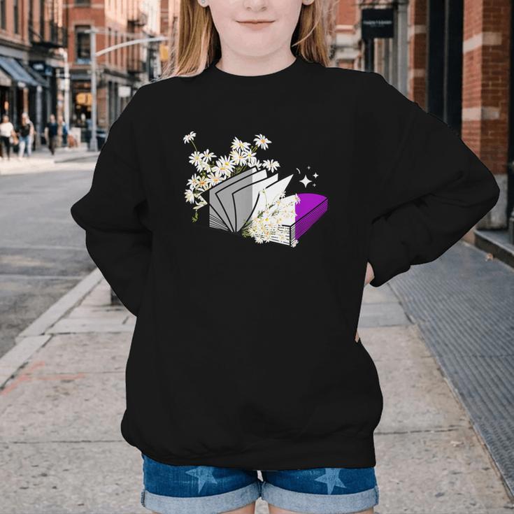 Asexual Book Lover LGBT Reading Pride Ace Flag Daisy Youth Crewneck Sweatshirt