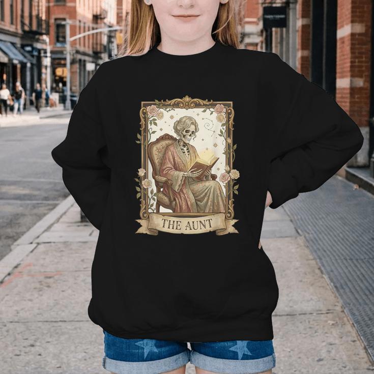 The Aunt Tarot Card Women Skeleton Aunty Book Lover Youth Crewneck Sweatshirt