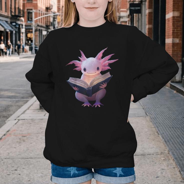 Axolotl Bookworm Reading Book Kawaii Graphic Youth Crewneck Sweatshirt Axolotl Bookworm Reading Book Kawaii Graphic Youth Crewneck Sweatshirt