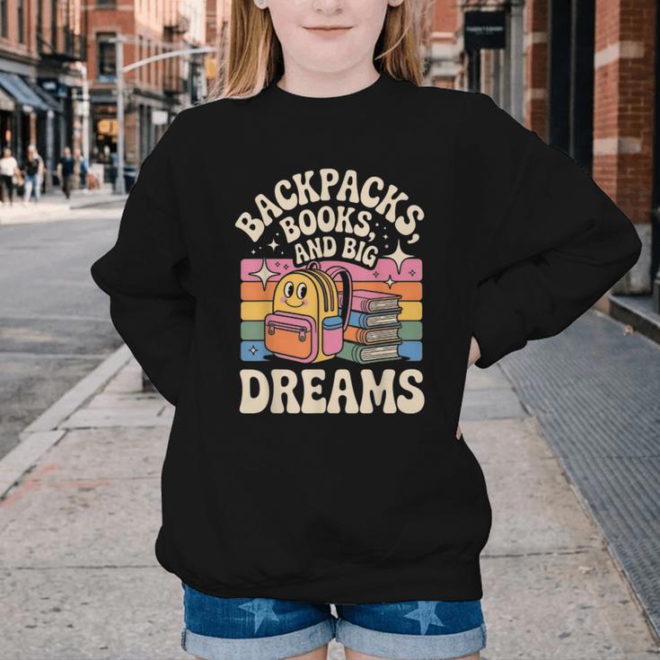 Backpacks Books And Big Dreams Cute Back To School Youth Crewneck Sweatshirt