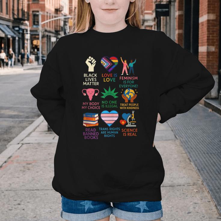 BLM Human Rights Feminism Trans Science Books LGBTQ Kindness Youth Crewneck Sweatshirt