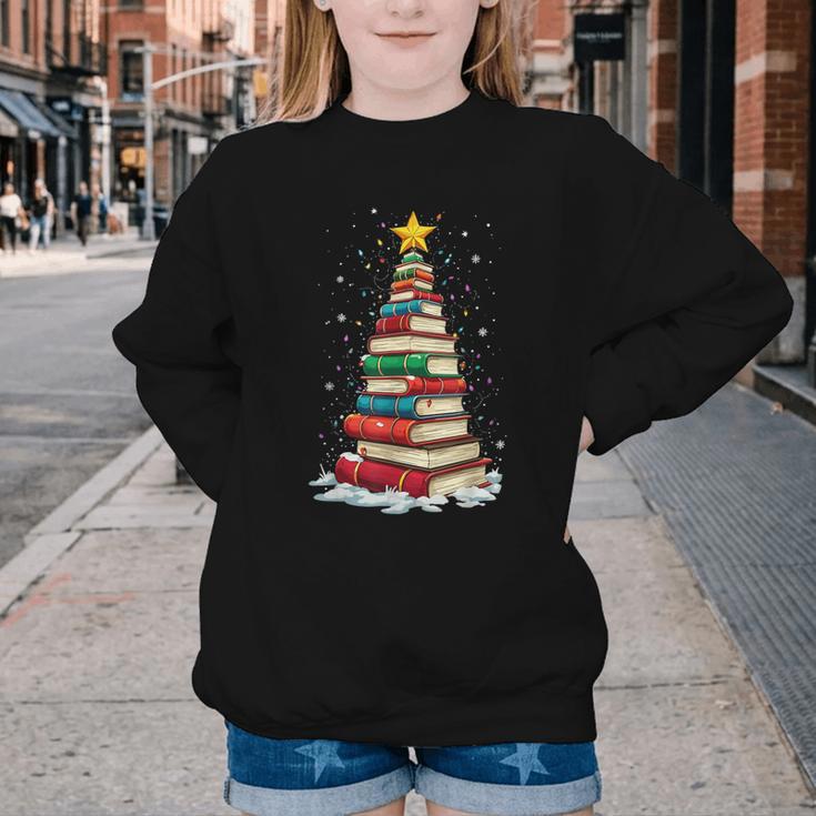 Book Christmas Tree Book Lover Teacher Librarian Youth Crewneck Sweatshirt