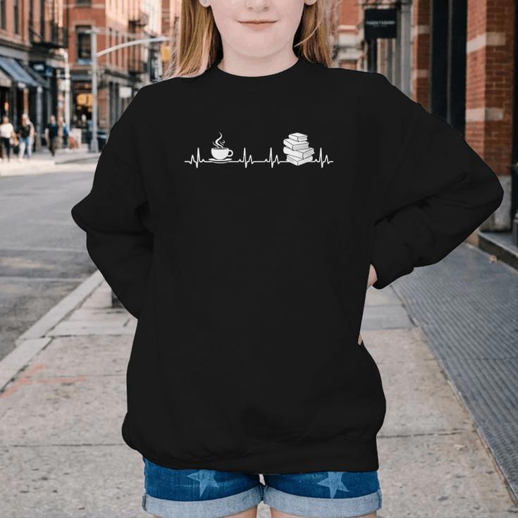 Book And Coffee Heartbeat Books Lovers Youth Crewneck Sweatshirt Book And Coffee Heartbeat Books Lovers Youth Crewneck Sweatshirt